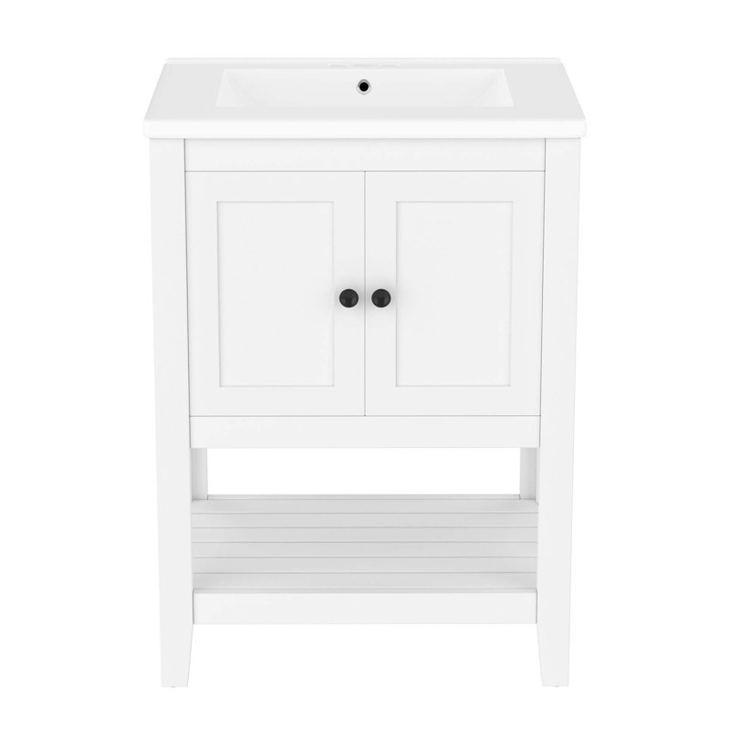 Meuble-lavabo moderne avec lavabo en céramique élégant et tablette de rangement pratique