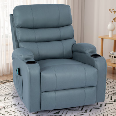 Swivel Recliner Chair With 360°Rotation, Heated Massage, Glider Rocking Recliner, Nursery Rocker With Cup Holder, Reclines To 150°Upholstered Fabric R -  Latitude Run®, FD1A34DFB4634271A0BEABD4ABAA61F5