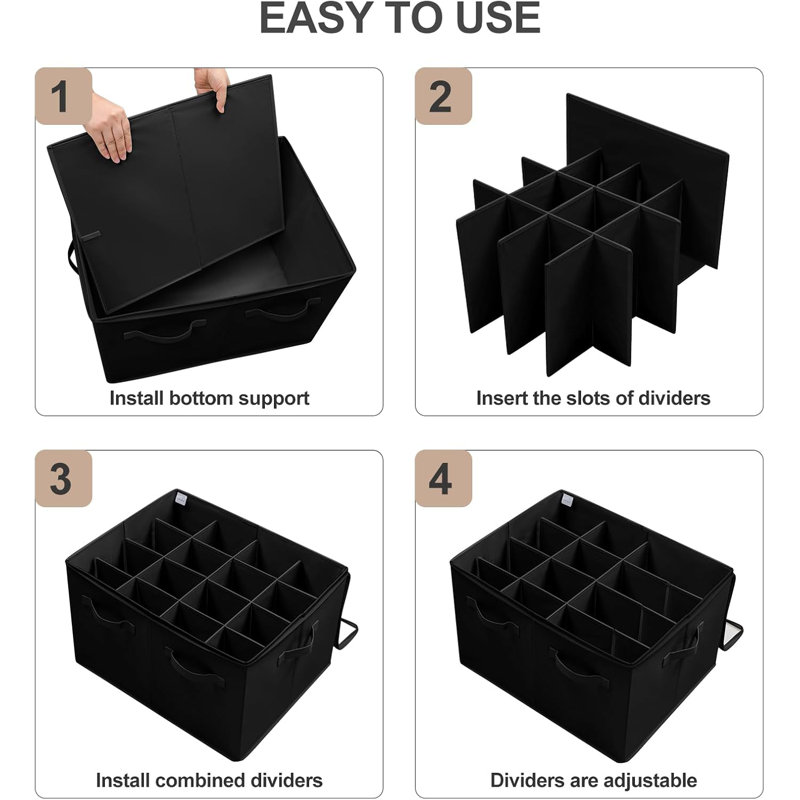 Range-chaussures pliable avec séparateurs pour 16 paires de chaussures noires