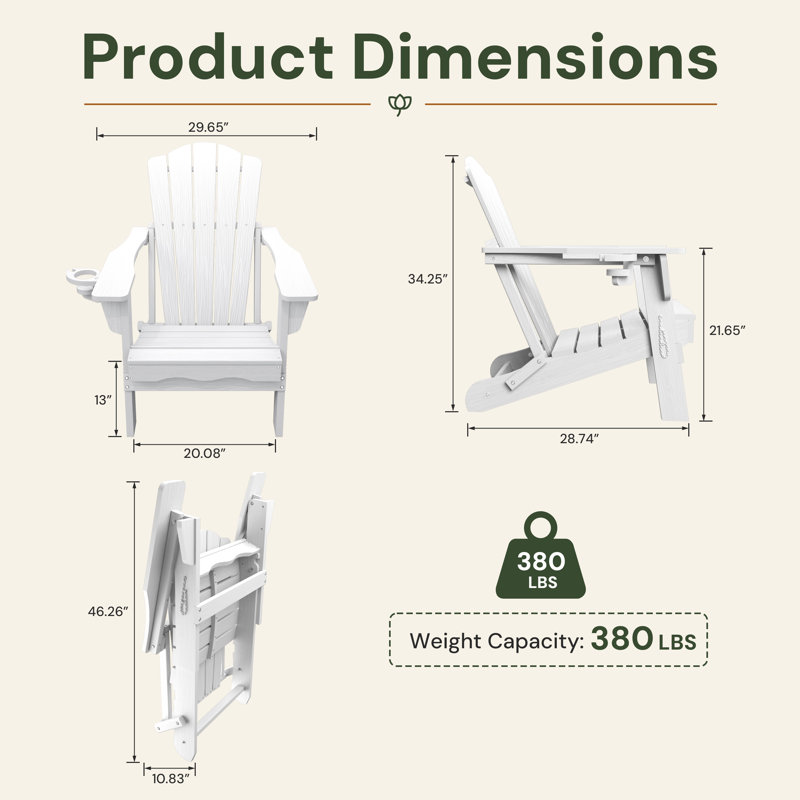 Dareona Pakkdiarie Folding Adirondack Chair with Cup Holder,HDPE Outdoor Chair with Comfort Ergonomic Seat for Patios,Lawn,Garden, Backyard Use