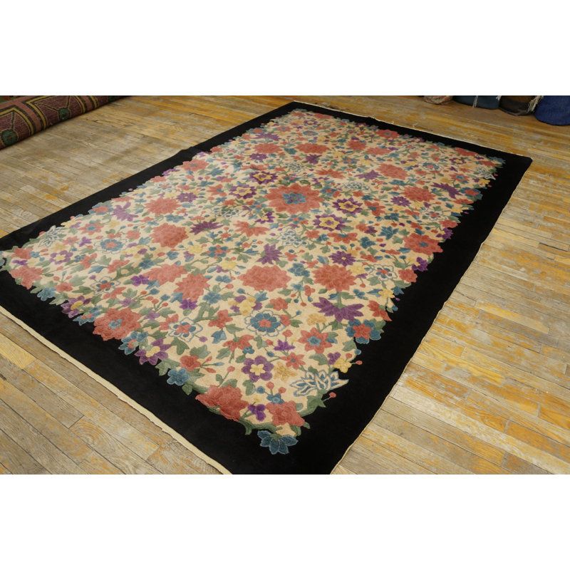 Light Cream Color Antique Artistic Floral Art Deco Chinese Rug