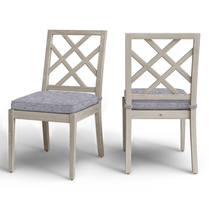 Haley Patio Dining Side Chair with Cushions, Oyster Teak, Welt, Bali Pearl