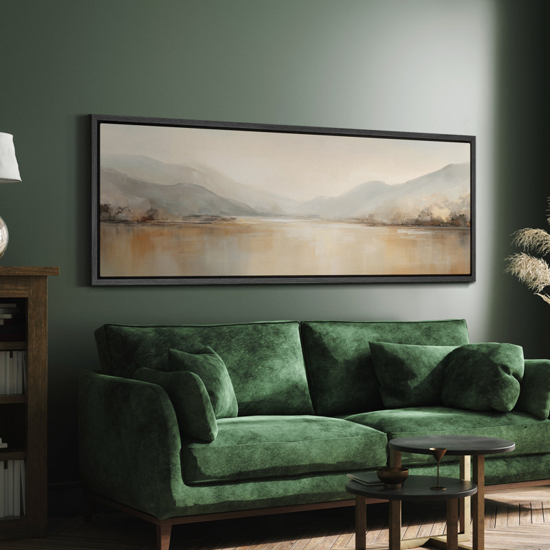 Large Framed Canvas Print Wall Art - Abstract Landscape Print for Modern Home Decor, 20" H x 60" W, Black