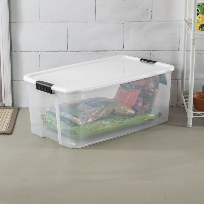 Sterilite Clear Plastic Stackable Storage Bin with White Latch Lid