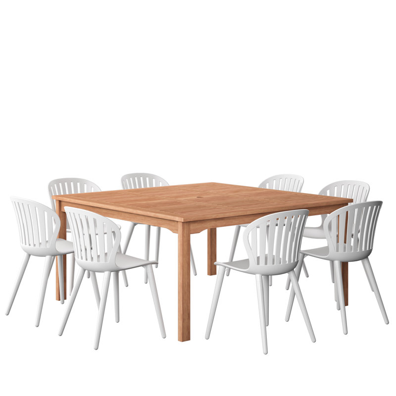 Amazonia Outdoor Patio 9pc 100%  FSC Certified Wood and Aluminum Dining Set, White
