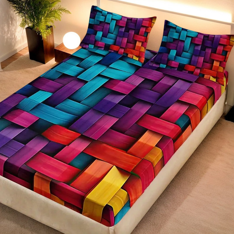 Ensemble de draps-housse Orylavena Rainbow 3D, Très grand lit, Arc-en-ciel