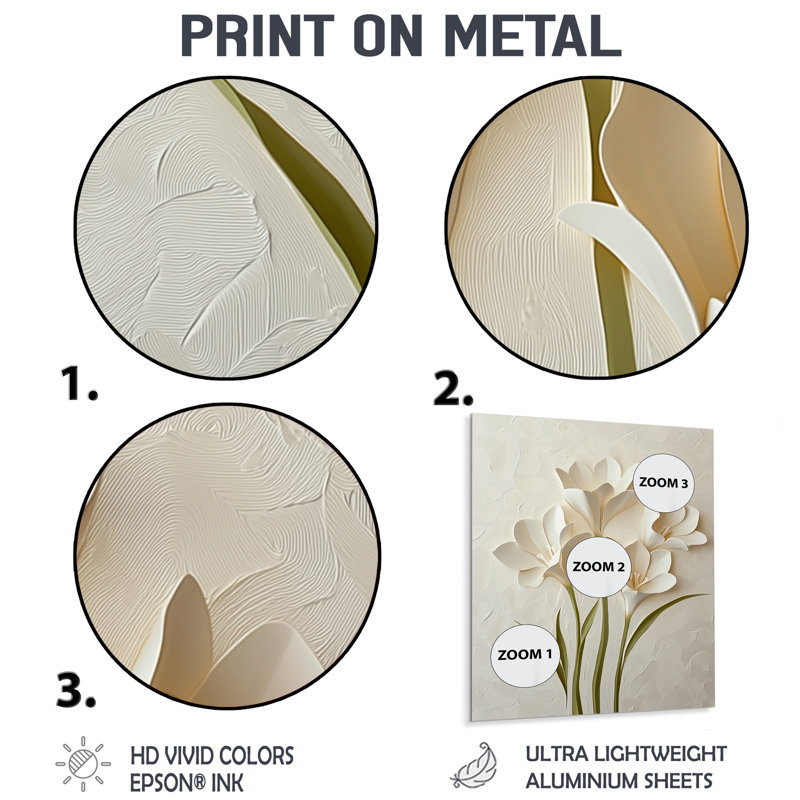 Calm Freesia Minimal Bloom I - iris, décor métallique, impression traditionnelle sur métal, H 40 po x l 30 po x P 0,84 po