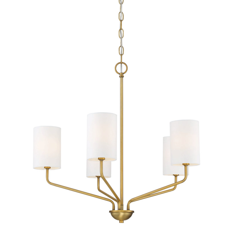 Lustre classique à 5 lumières à abat-jour Kautz, Laiton naturel