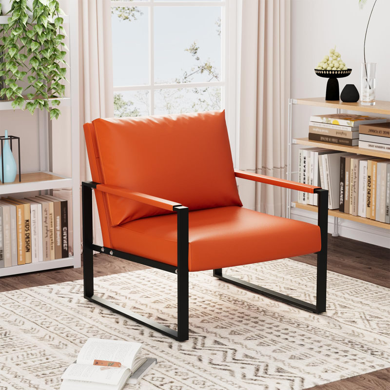 Modern Accent Chair - PU Leather Lounge Armchair, Orange Faux Leather