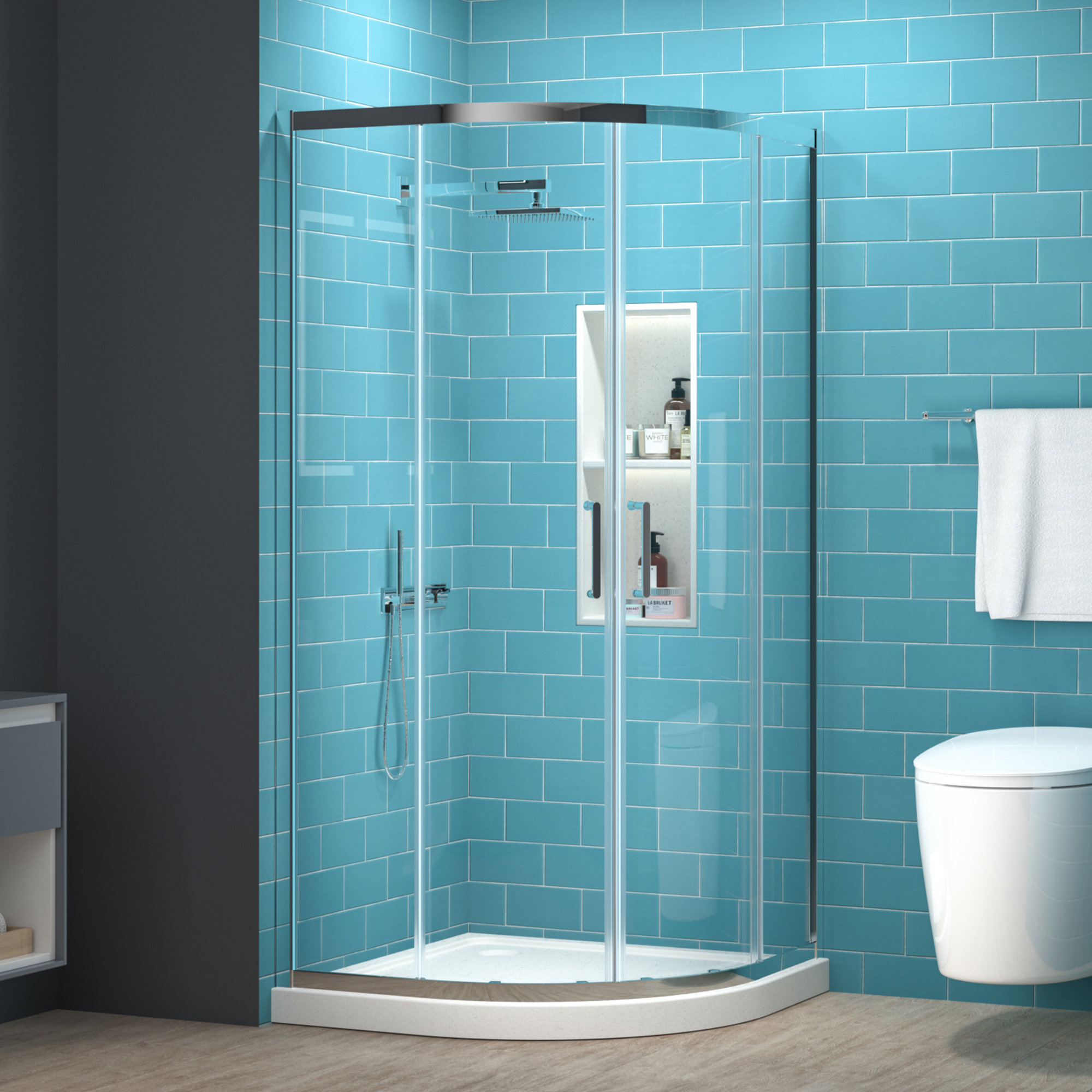 ExBrite 36'' W 72'' H SemiFrameless Round Reversible Shower Enclosure