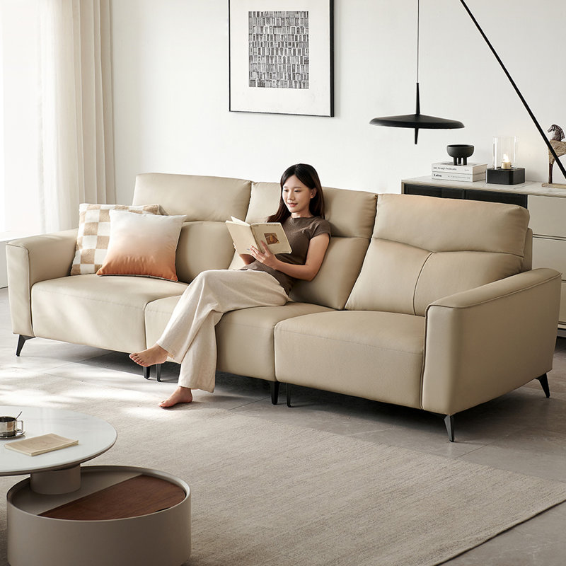 Khaki Genuine Leather Modular Sofa cushion couch