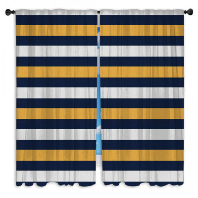 Rideaux obscurcissant marine et blanc à rayures bleu marine et jaunes - 2 panneaux