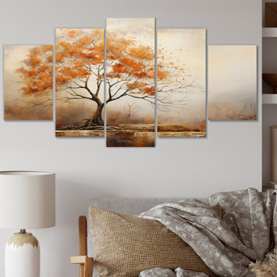 Minimalisme, chêne, automne chatoyant, impression sur toile florale, 5 panneaux