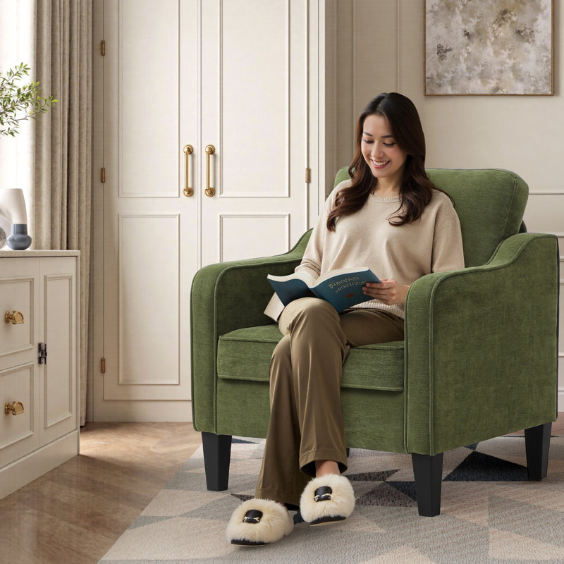 Upholstered Armchair, Olive Green