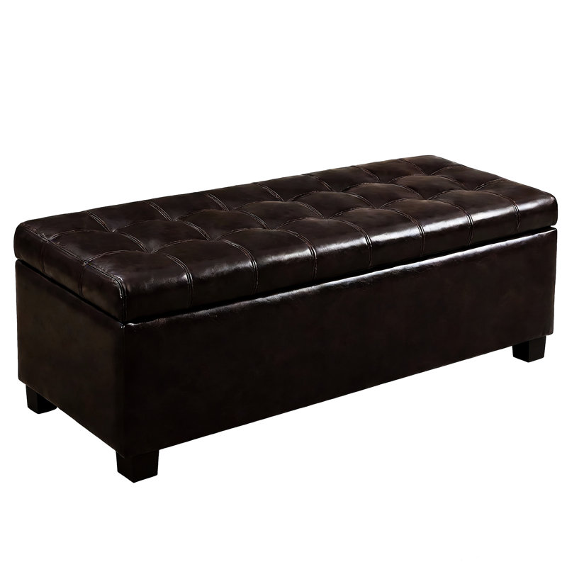 Rangement brun 50,02 pouces avec capacité de charge de 300 lb, mousse haute densité et charnières de banc multifonctionnelles, bois massif, cuir synthétique utilisé comme siège supplémentaire