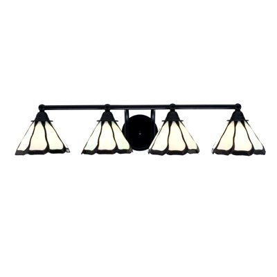 Paramount 4 Light Bath Bar Shown In Matte Black Finish With 7" Pearl & Black Flair Art Glass