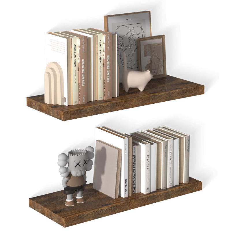  12 Inch Deep Floating Shelf, 30 x12 Inch Large Wall Mounted Shelf for Kitchen, Bathroom, Living Room, Rustic Brown (2 Pack)