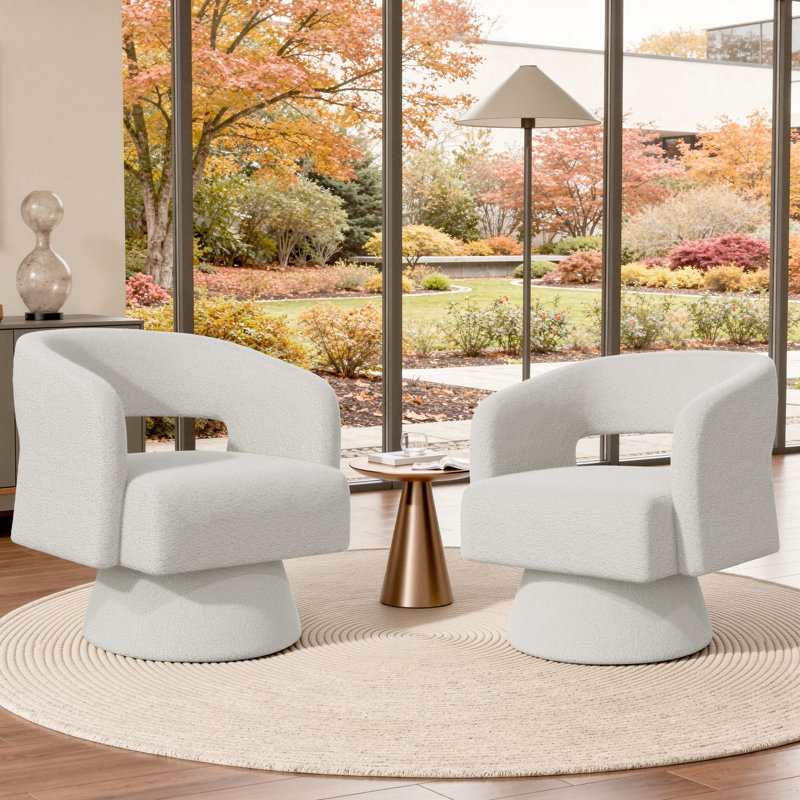 Fauteuil d'appoint pivotant en tonneau, fauteuil rembourré Teddy & Chenille avec base pivotante à 360 ° pleine perle, mobilier d'appoint moderne pour salon, chambre à coucher et meuble-lavabo