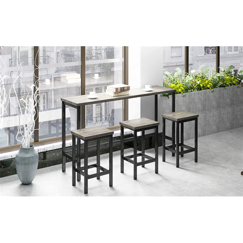 Keiera Modern Design Kitchen Dining Table, Pub Table, Long Dining Table Set with 3 Stools, Gray, Gray