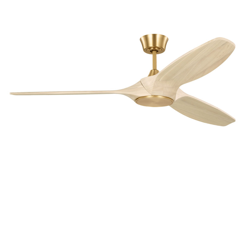 Selen Smart LED Ceiling Fan, Washed White Oak, Burnished Brass, 60" Wide