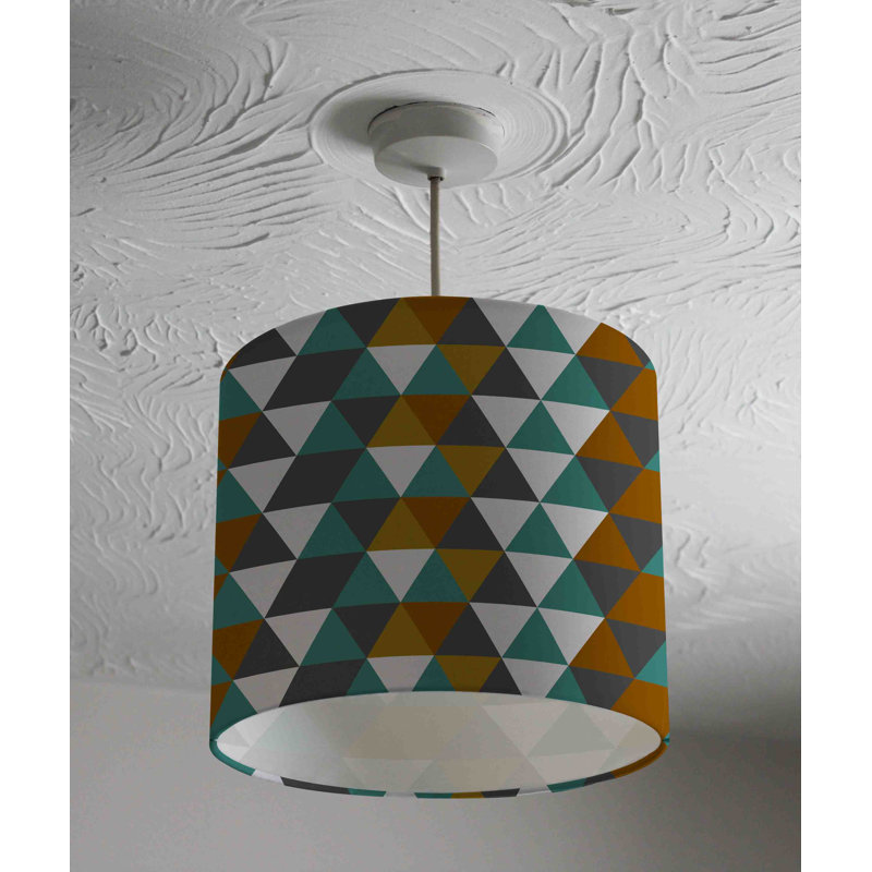 Autumn Geometric Triangles 22cm H Cotton Drum Pendant Shade ( Uno )