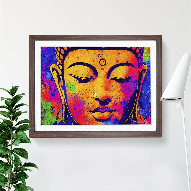 Colourful Buddha Vol.2 Abstract - Single Picture Frame Print, 25cm H x 34cm W x 2cm D, Walnut