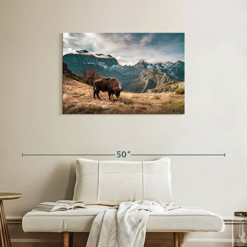 Brampt Bison By The Mountains, 24" H x 36" W