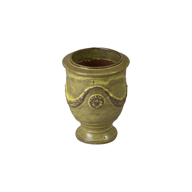 Anduze French Yellow Ceramic Round Planter with Drainage Hole, 16" H x 12" W x 12" D