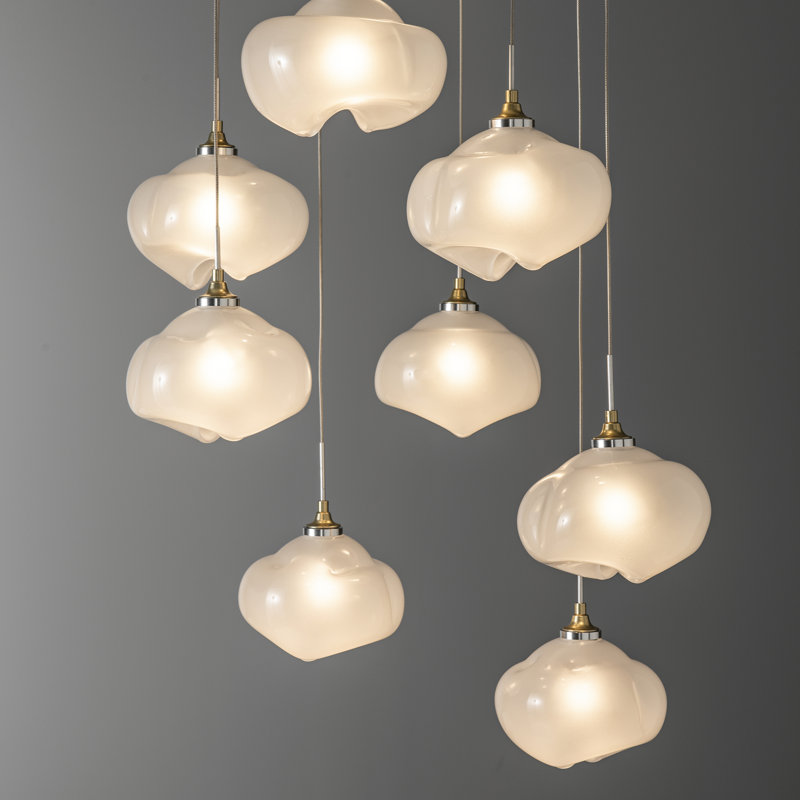 Ume 9 - Light Cluster Geometric Pendant, Modern Brass, Frosted, 10" - 80"