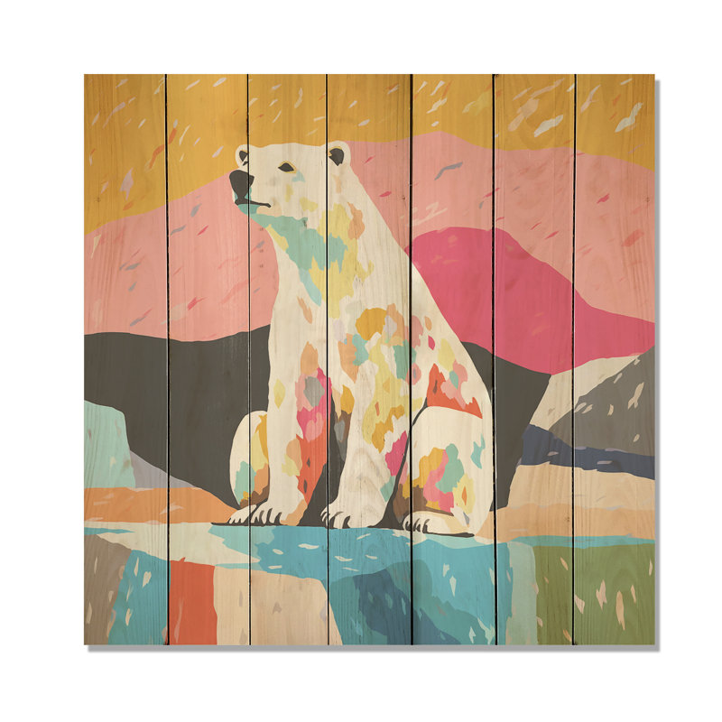 Montagne, ours polaire, chuchotement II - ours sur bois, H 36 po x l 36 po