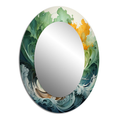 Redwood Tree Symphony Of Green Orange - Floral Oval Decorative Mirror On Metal