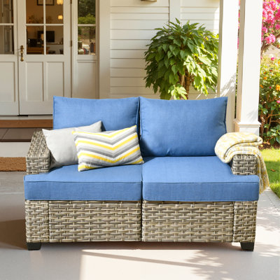 Outdoor All-Weather Wicker Sectional Loveseat Sofa With Cushions by Ebern Designs