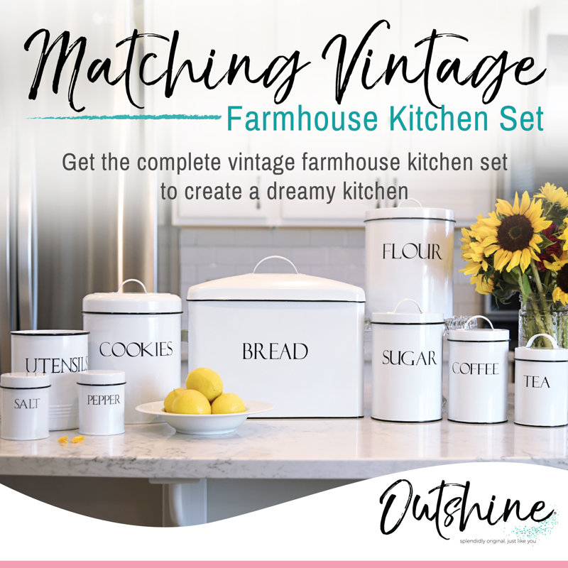 White Metal Vintage Farmhouse Bread Box with Lid
