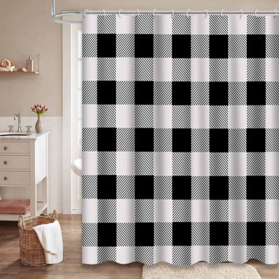 Black Lumberjack Plaid Buffalo White Shower Curtain with 12 Hooks