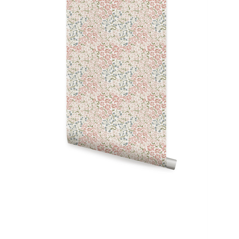 Papier peint adhésif à fleurs Abundance, Rose / bleu