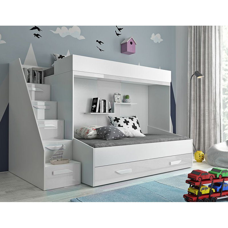 Bunk Bed with Storage Included, 135 x 247 cm, White