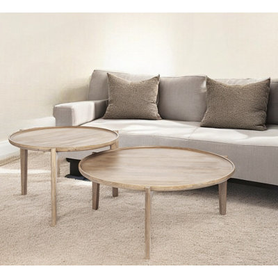 Ensemble de deux tables basses rondes imbriquées en bois massif brun