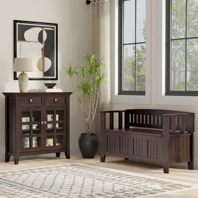 Banc de rangement en bois massif Acadian de 48 po de largeur et armoire de rangement de 36 po de largeur en brun brune