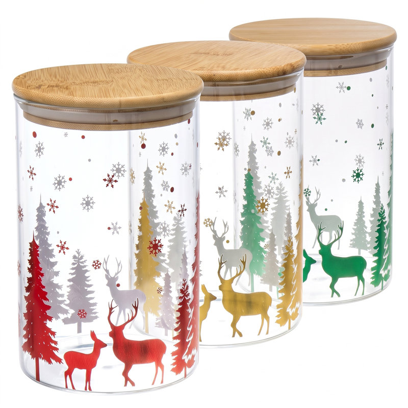 3-Piece Christmas Glass Storage Festive Jar Set