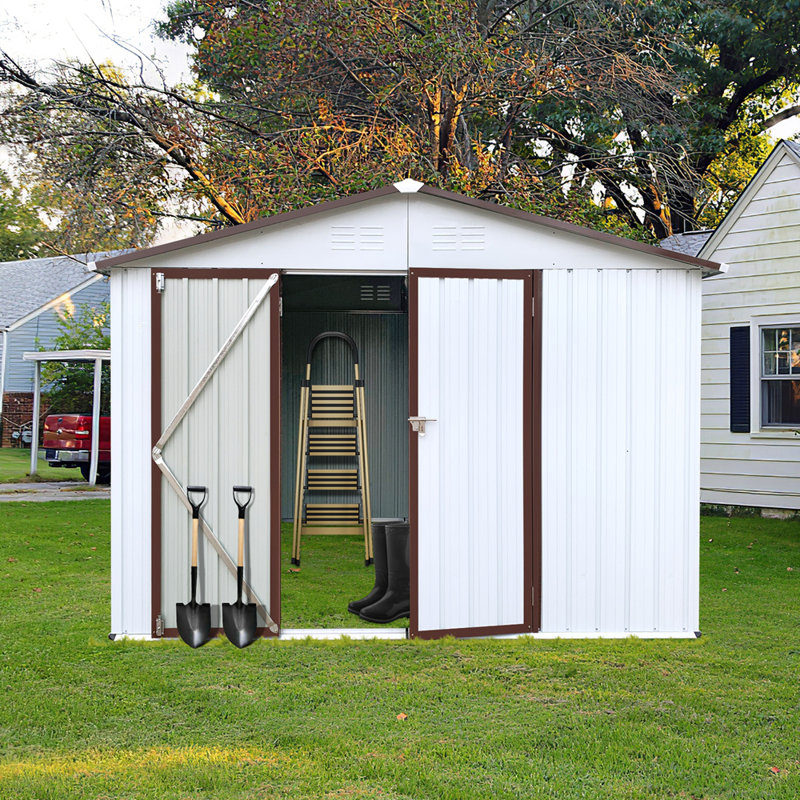 Metal garden sheds 8ft×6ft outdoor storage sheds, White