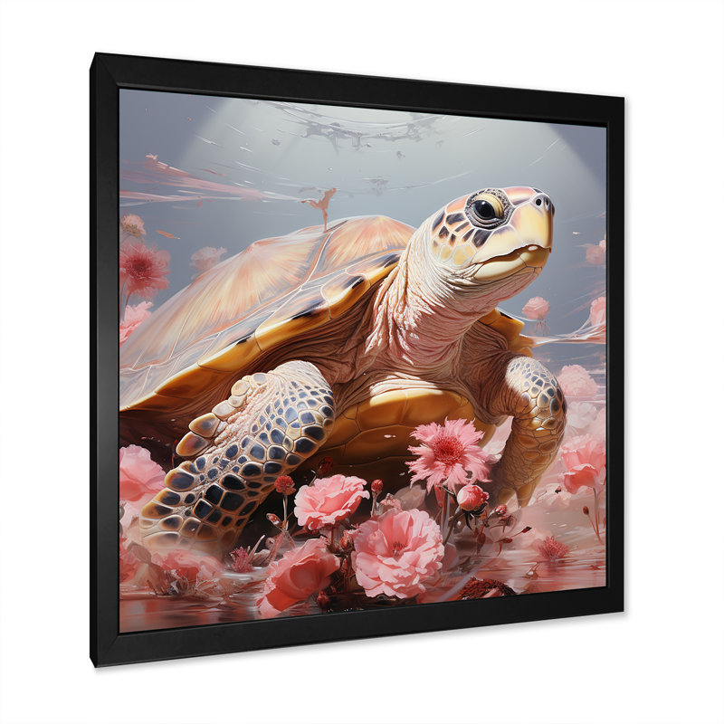 Tortue romantique sur toile, H 36 po x l 36 po x P 1,5 po, Cadre simple noir
