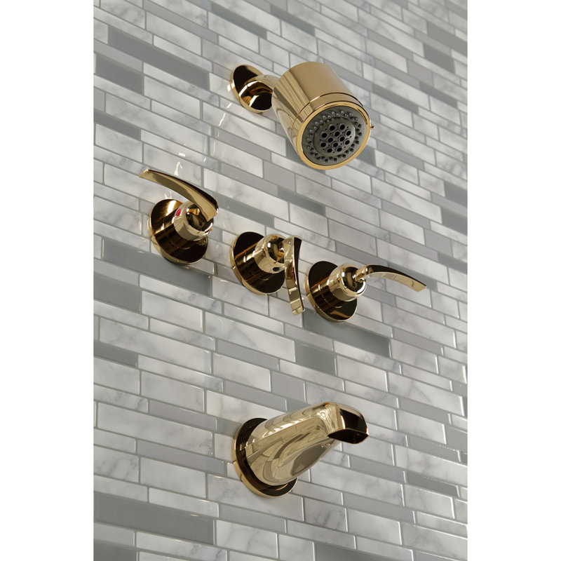 Kingston Brass Centurion Triple-Handle Tub and Shower Faucet, Polished Brass