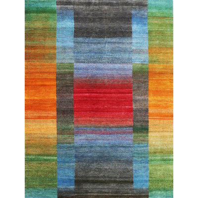 Hand Knotted Wool Area Rug in Red/Green/Blue