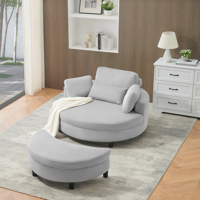 Canapé de 51 pouces en velours côtelé beige avec deux coussins décoratifs, Gris