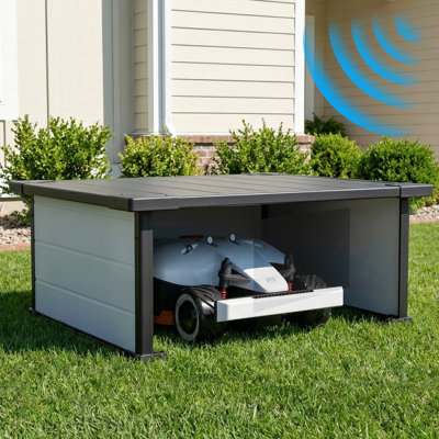 Garage pour tondeuse robot, abri en polypropylène résistant aux intempéries pour station de charge, conception ouverte compatible Wi-Fi