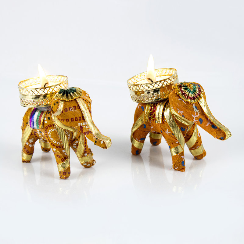 2 Piece Metal Tabletop Tealight Holder Set, Orange