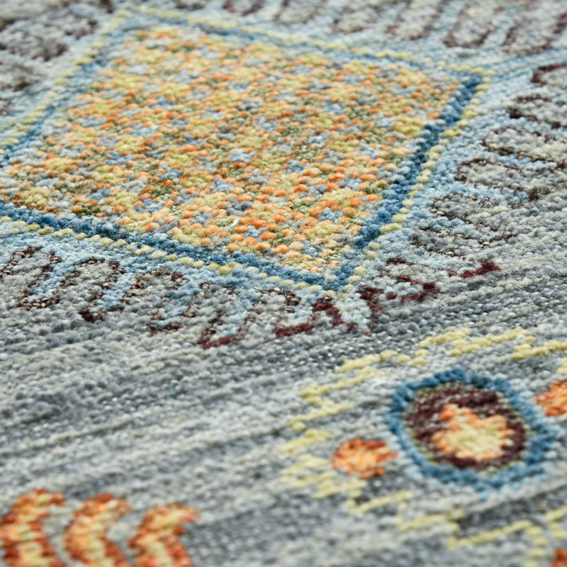 Tapis oriental gris noué à la main, Rectangle 9 pi x 12 pi