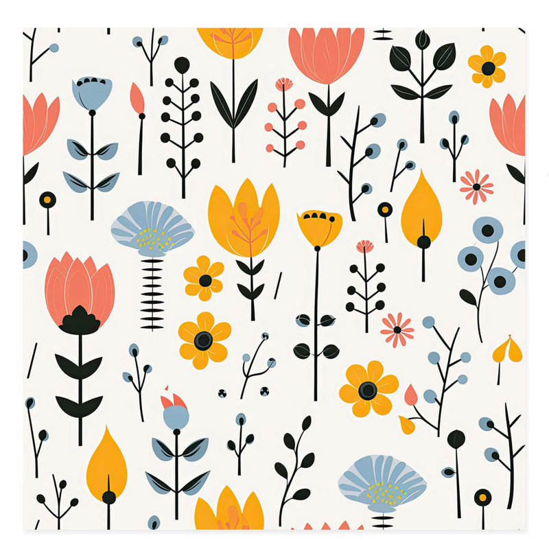 «Botanical Scandinavian Flower Pattern I», reproduction d'art scandinave sans cadre, H 28 po x l 28 po