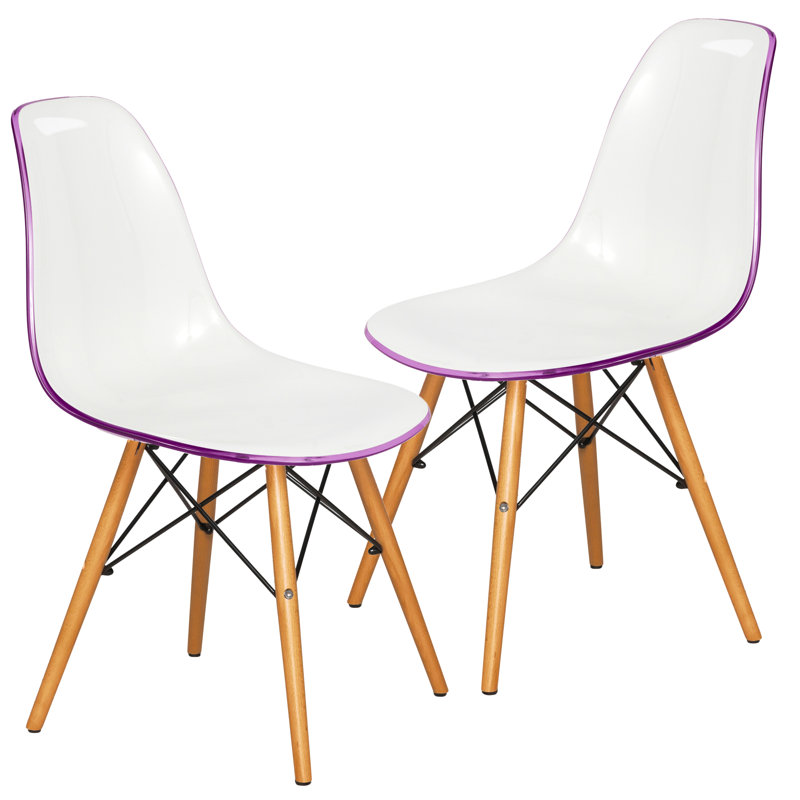 Dubuque Dining Side Chair with Metal Eiffel Base Design and Beech Wood Legs, Transparent Blue, 2