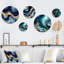 Ensemble de 5 décorations murales fluides bleues et dorées Art I